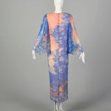 Small 1980s Hanae Mori Dress Blue Woodland Print Lightweight Silk