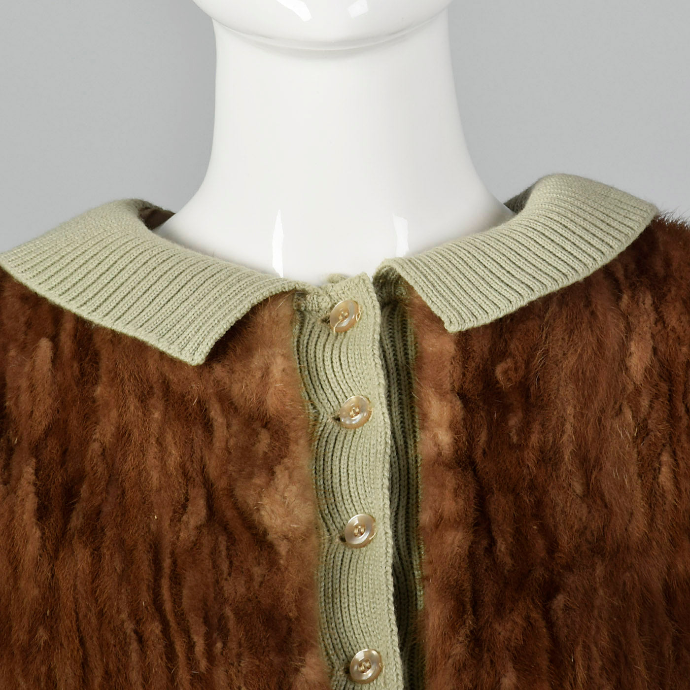 1950s Green Knit and Mink Sweater