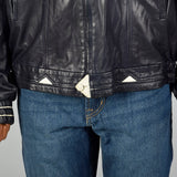 Large Battaglia 1980s Rockabilly Navy Leather Jacket