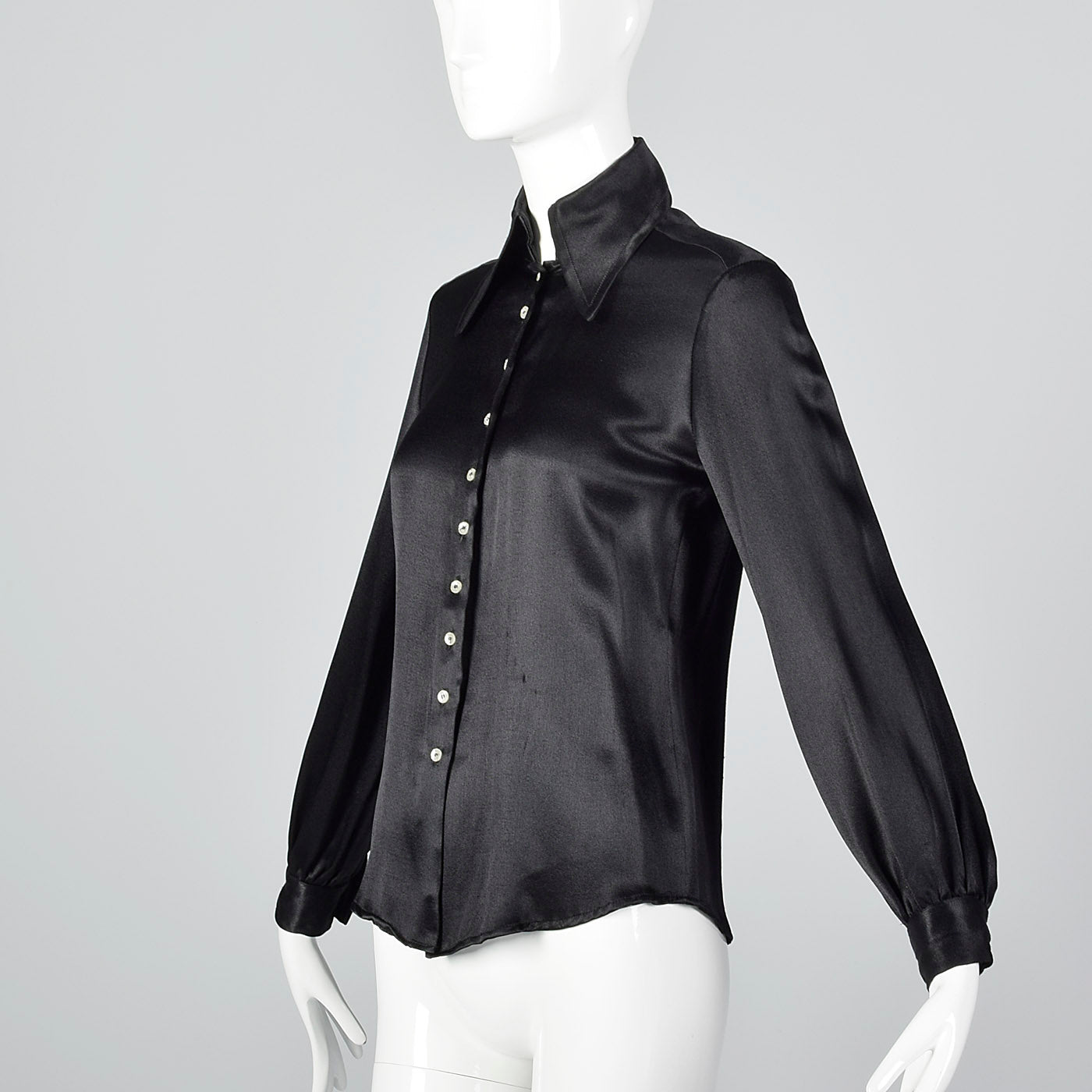 1970s Saks Fifth Avenue Black Satin Blouse