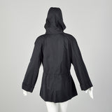 Large Lightweight Black Raincoat Hood Drawstring Waist