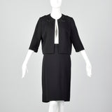 1960s Black Two Piece Knit Skirt Set