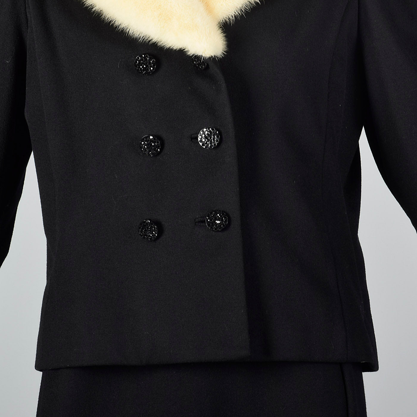 1960s Wool Shift Dress with Mink Fur Lapel Jacket