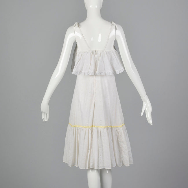 1970s White Eyelet Dress