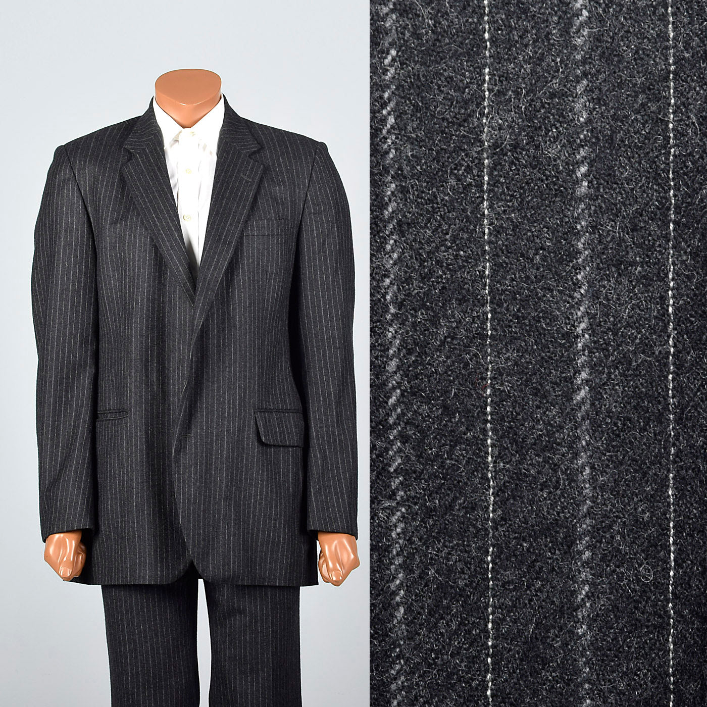 1980s Mens Calvin Klein Deadstock Charcoal Stripe Suit