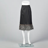 1950s Black Nylon Slip with Lace Hem & Bow Detail