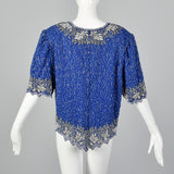 1990s Beaded Blue Blouse
