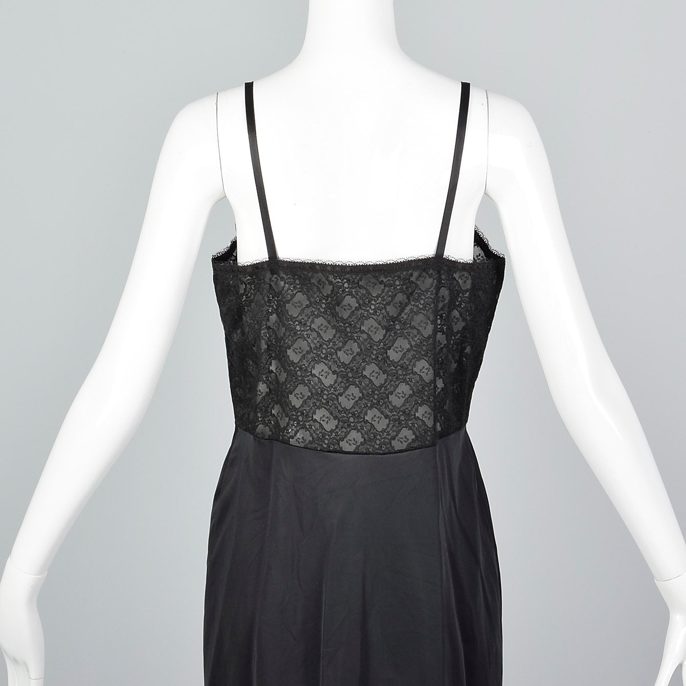 1950s Black Full Slip with Shaped Cups and Lace Bodice