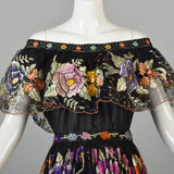1950s Chiapas Mexican Two Piece Dress with Full Circle Embroidered Skirt