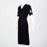 Large 1940s Black Velvet Dress with Open Sleeve Detail