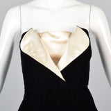 Timeless Lanvin Black Velvet Strapless Dress with Ivory Petal Bust