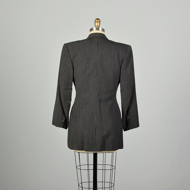 Small 1950s Two Button Gray Black Stripe Blazer Welt Pockets Unvented