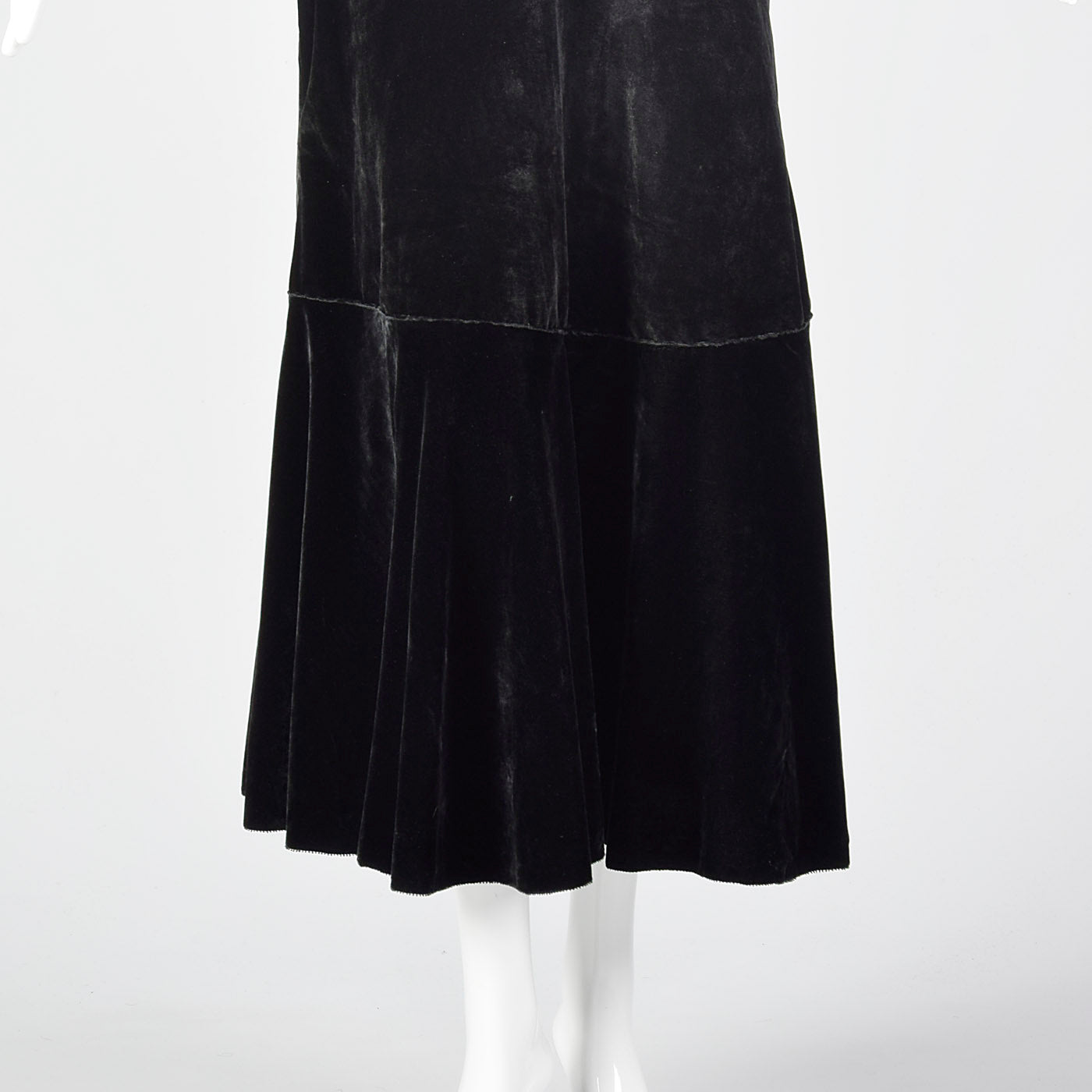 1930s Black Velvet Dress with Fur Collar