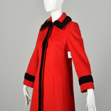 Small 1960s Coat Red Mod Russian Princess Faux Persian Lamb Fur Winter Holiday