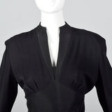 1940s Femme Fatale Black Rayon Dress with Pointed Pockets