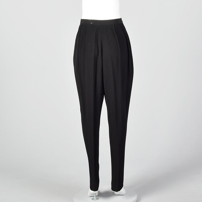 1980s Donna Karan Textured Black Pants with Tapered Leg
