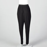 1980s Donna Karan Textured Black Pants with Tapered Leg