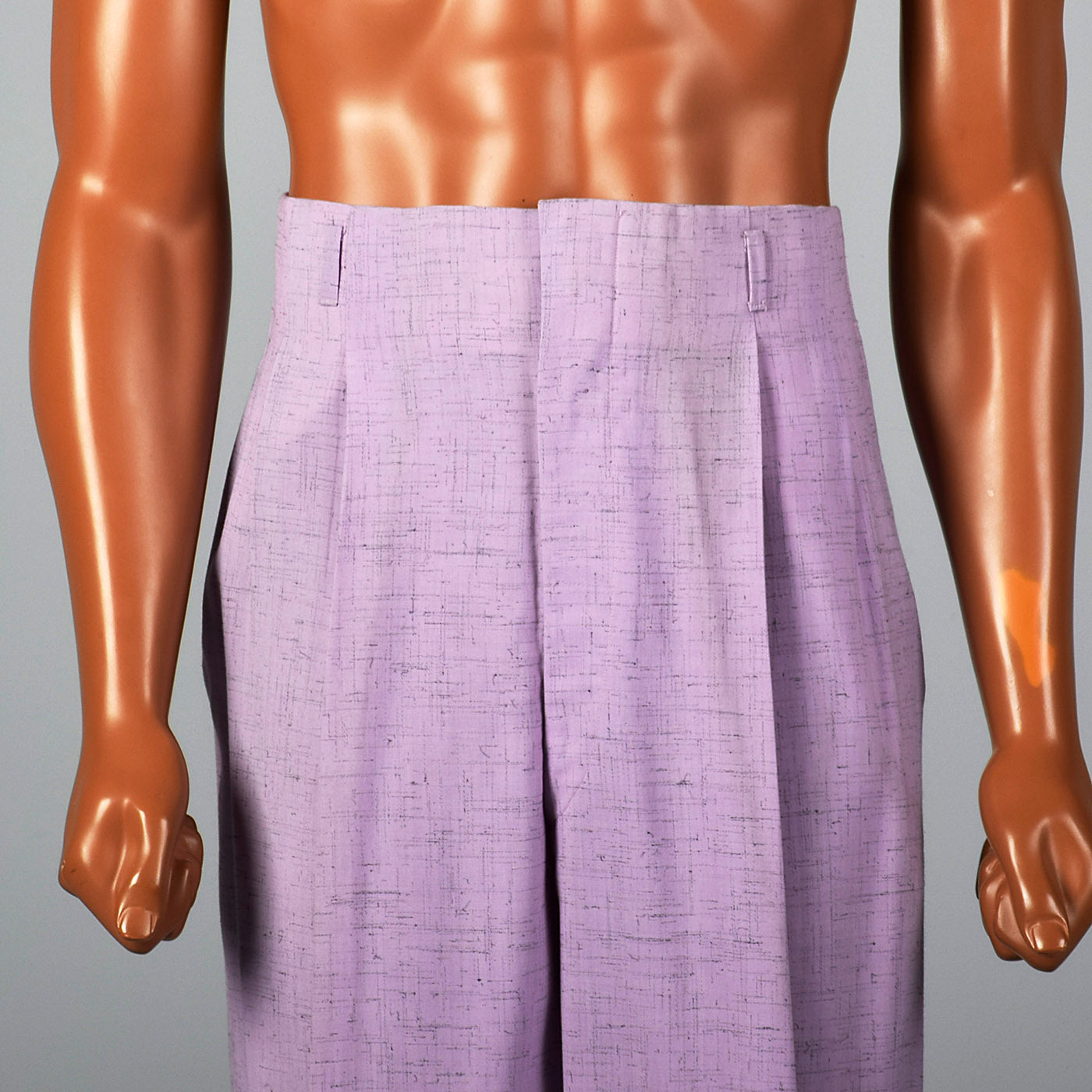 1950s Mens Hollywood Waist Pants Lavender Rayon with Gray Flecks