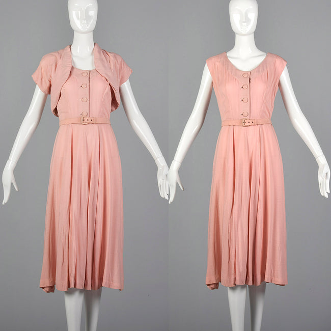 1950s Pink Day Dress with Matching Bolero