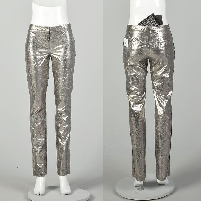 Small Costume National Silver Pants Metallic Low Rise Designer