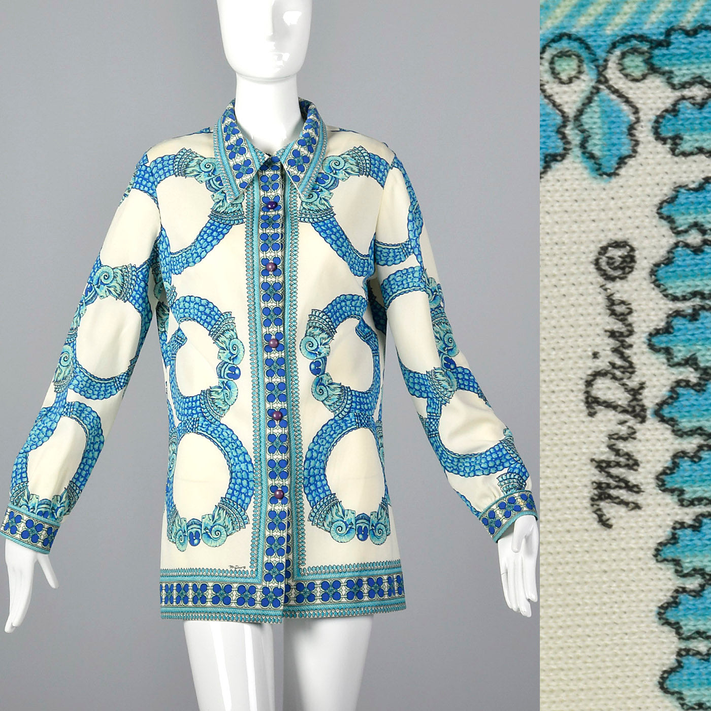 1970s Mr. Dino Signature Print Button Up Tunic