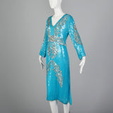 Medium 1970s India Blue Silk Sequin Cocktail Dress