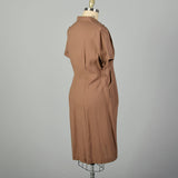 3XL 1950s Brown Day Dress Zip Front Short Sleeve Casual Volup
