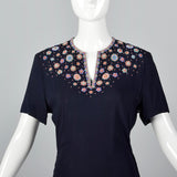 1940s Navy Peplum Top with Beaded Neckline