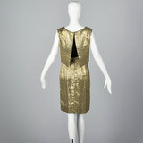 1960s Metallic Gold Dress with Leaf Style Pattern