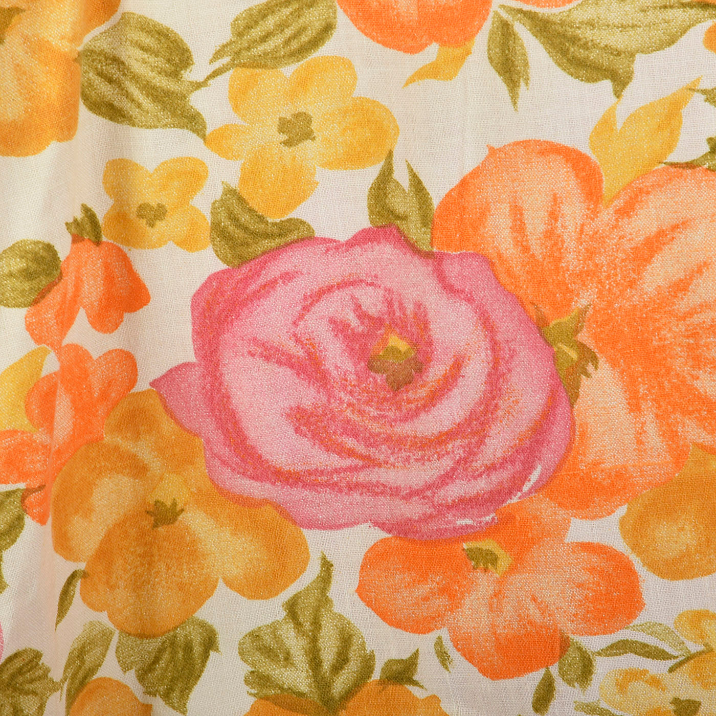 1960s Orange Floral Cotton Wrap Dress