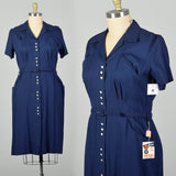 XXL 1950s Navy Blue Cotton Dress Rayon Deadstock Short Sleeve Volup