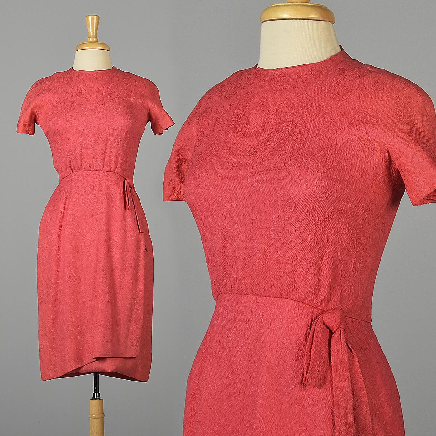 1960s Pink Cocktail Dress with Faux Wrap Skirt