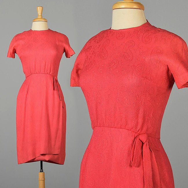 1960s Pink Cocktail Dress with Faux Wrap Skirt