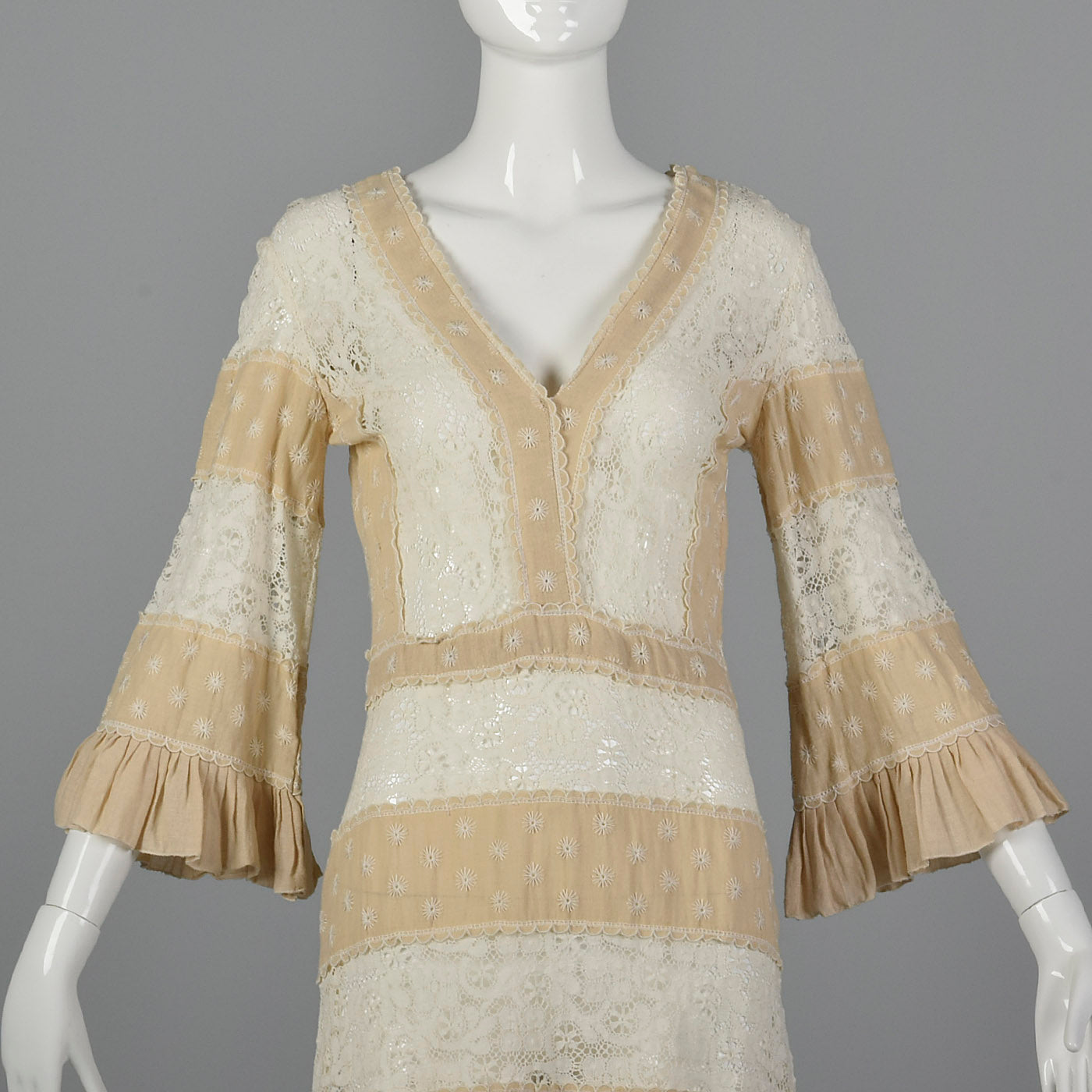 1970s Bohemian Dress with Sheer Lace Panels