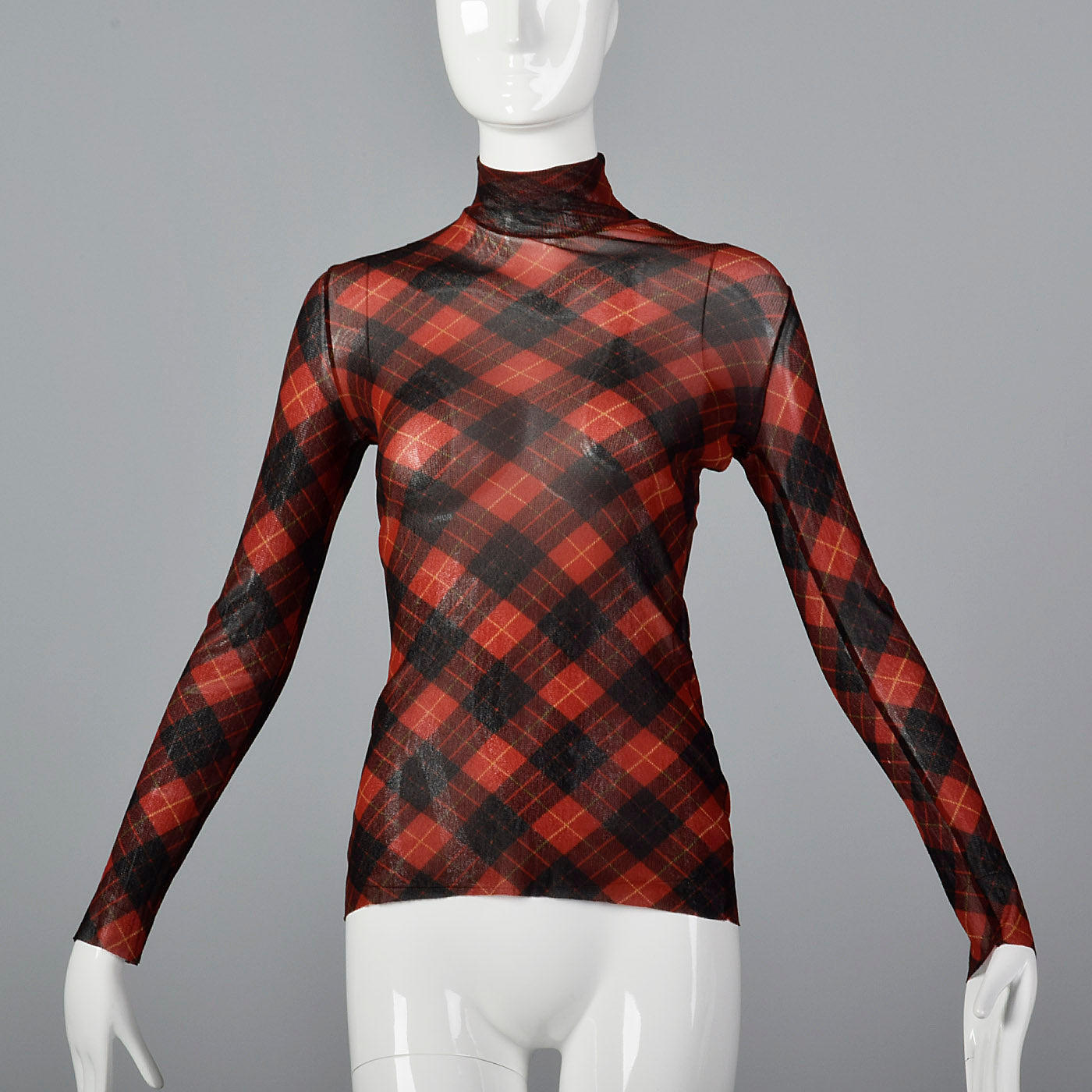 Jean Paul Gaultier Classique Tartan Plaid Stretch Mesh Top