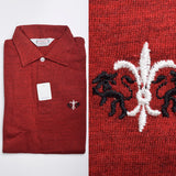 1950s Mens Deadstock Red Knit Shirt with Embroidered Chest Detail
