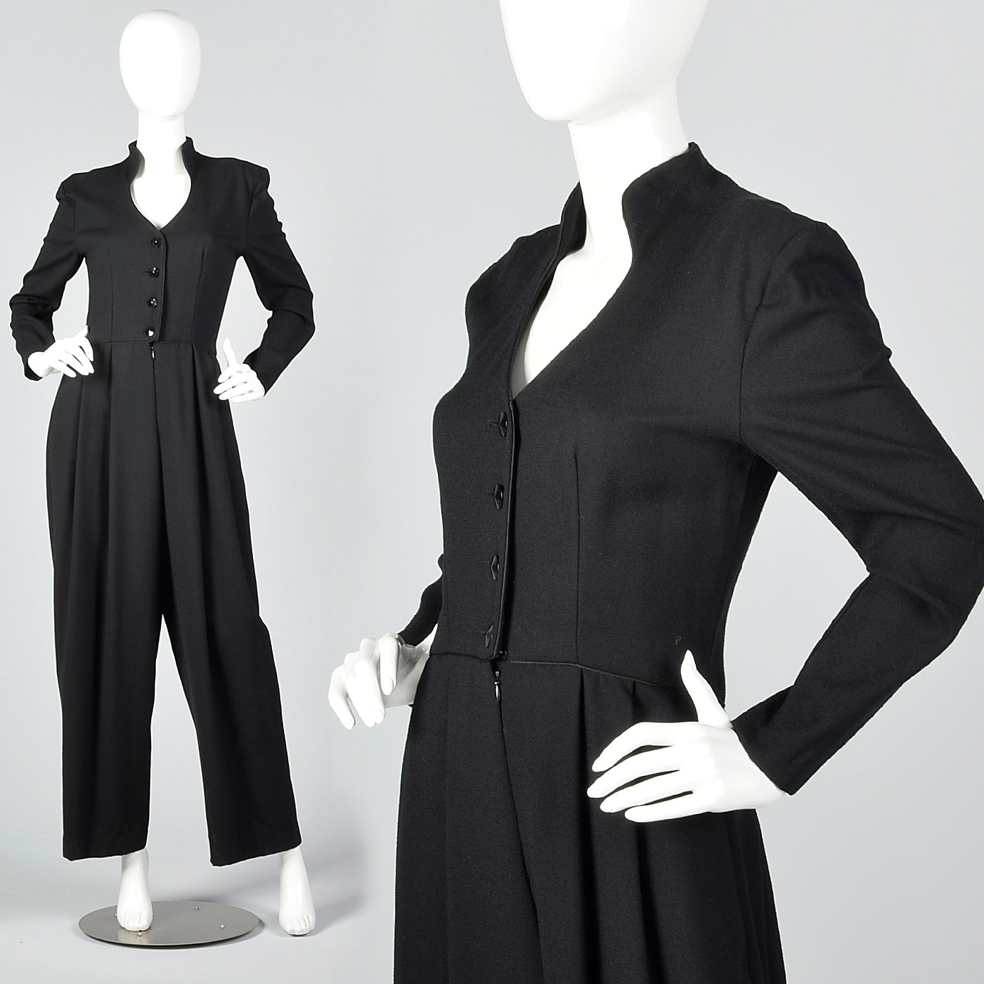 1980s Black Wide Leg Jumpsuit