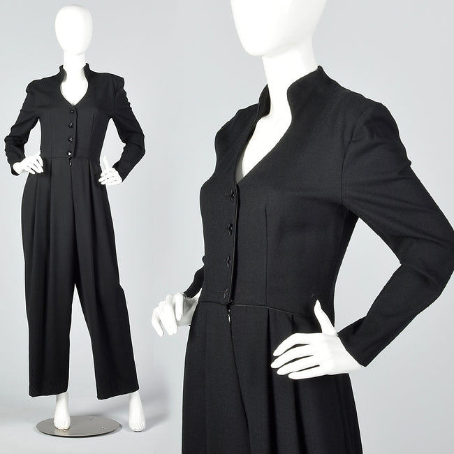 1980s Black Wide Leg Jumpsuit