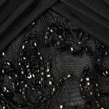 1970s Victoria Royal Black Beaded Illusion Dress