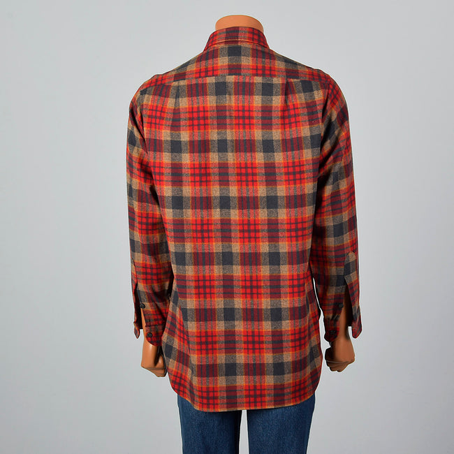 1970s Mens Pendleton Plaid Wool Shirt with Wing Collar