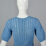 1930s Blue Crochet Dress with Ribbon Belt