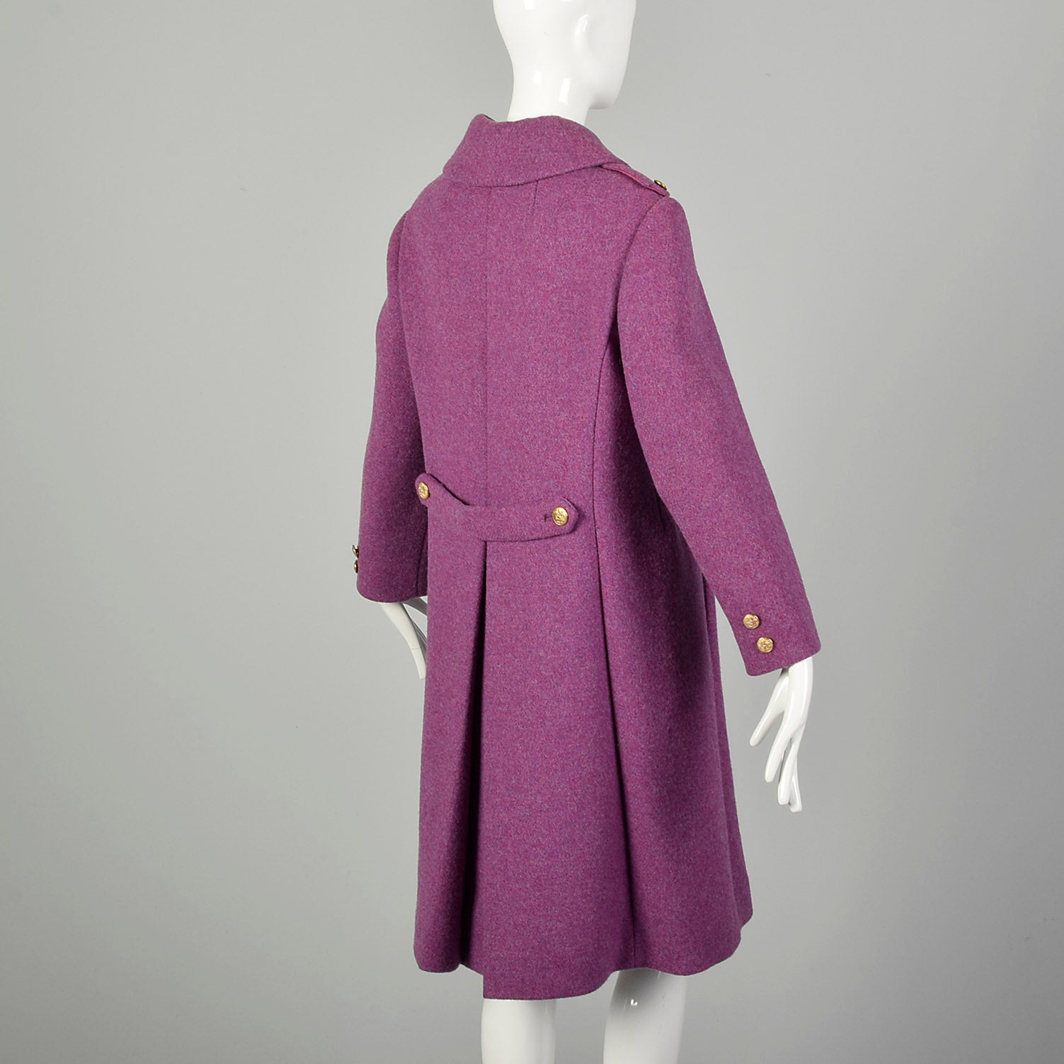 Small 1960s Coat Purple Mod Double Breasted Military Wool Winter Outerwear