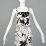 XS 1960s Black White Floral Maxi Dress