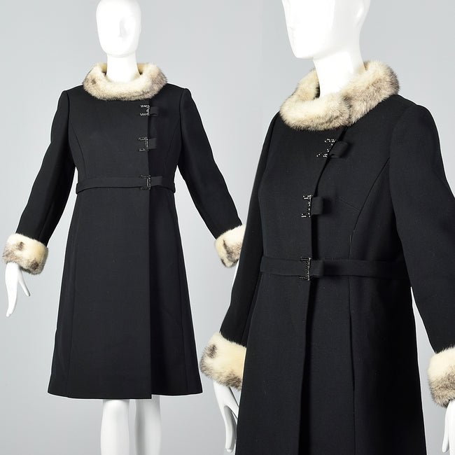 1960s Black Wool Coat with Cross Mink Trim