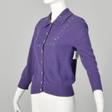 1950s Purple Embroidered Cardigan Sweater