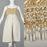 XS Bob Bugnand 1950s Beaded Short White Dress