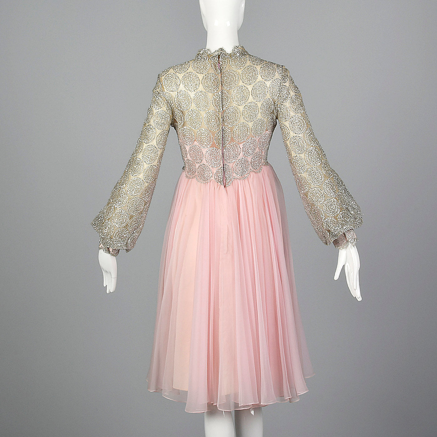 1960s Pink Dress with Silver Lace Overlay