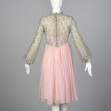 1960s Pink Dress with Silver Lace Overlay