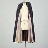 XS 1950s Via Veneto Couture Boutique Black Silk Princess Coat Made In Italy