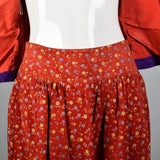 1970s Mario Valentino Suede Leather Two Piece Set with Silk Screen Floral Print
